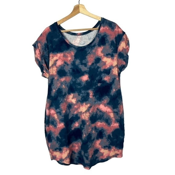 H by Halston Studio Blue & Pink Tie Dye Short Sleeve T-Shirt Mini Dress L - Picture 3 of 4